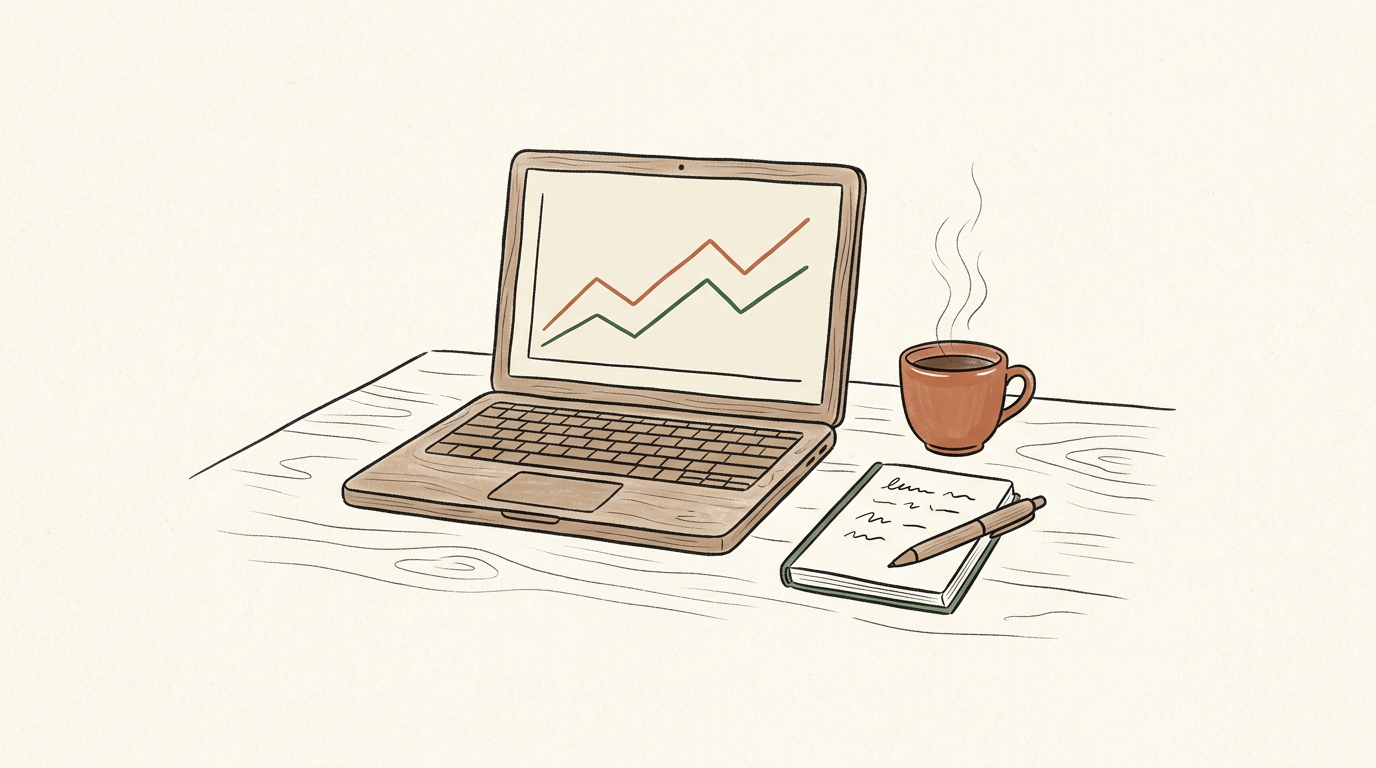 A quiet desk, a laptop, a notebook, and a cup of chai — the actual conditions most strategies get written in